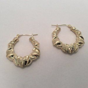 10K YELLOW REAL GOLD Hugs & Kisses Huggie OX XO ROUND Hoop Earrings 3gr